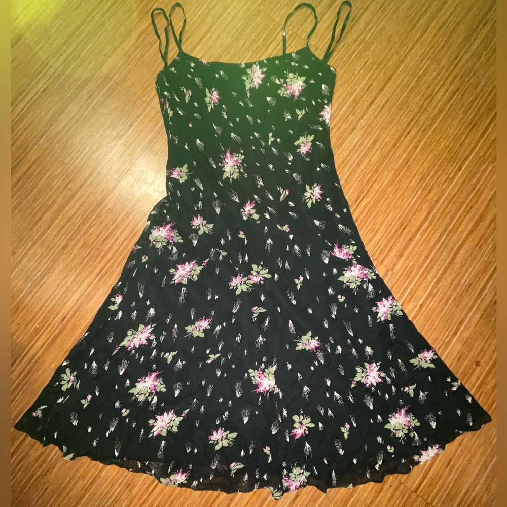 Banana Republic 100% satin black floral slip dress